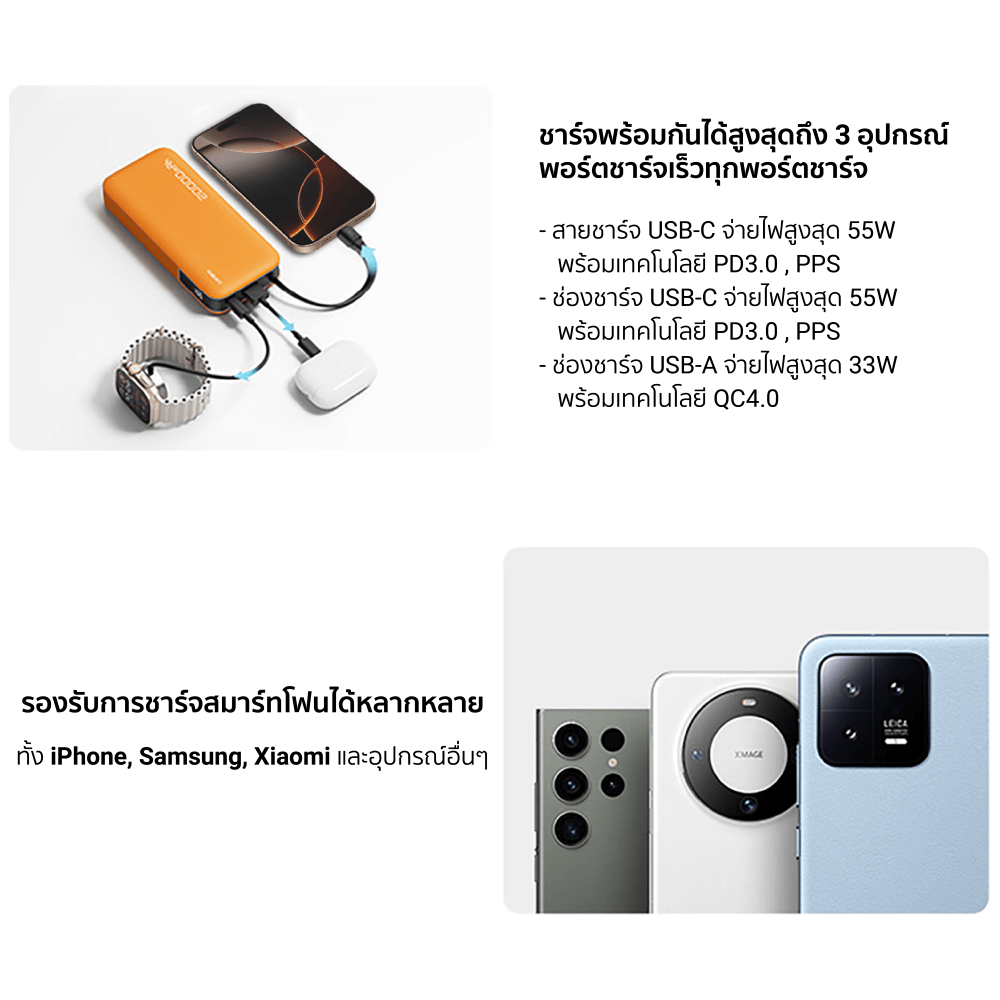 แบตเตอรี่สำรอง CUKTECH AURA PB200N 20000 mAh สีฟ้า จ่ายไฟรวมสูงสุด 55W